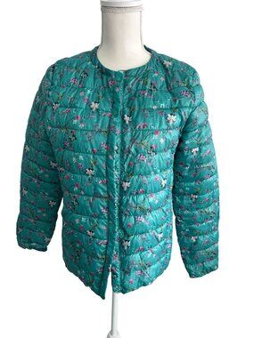 OODJI Floral Green Lightweight Puffer Jacket Coat Size 44/ US Small